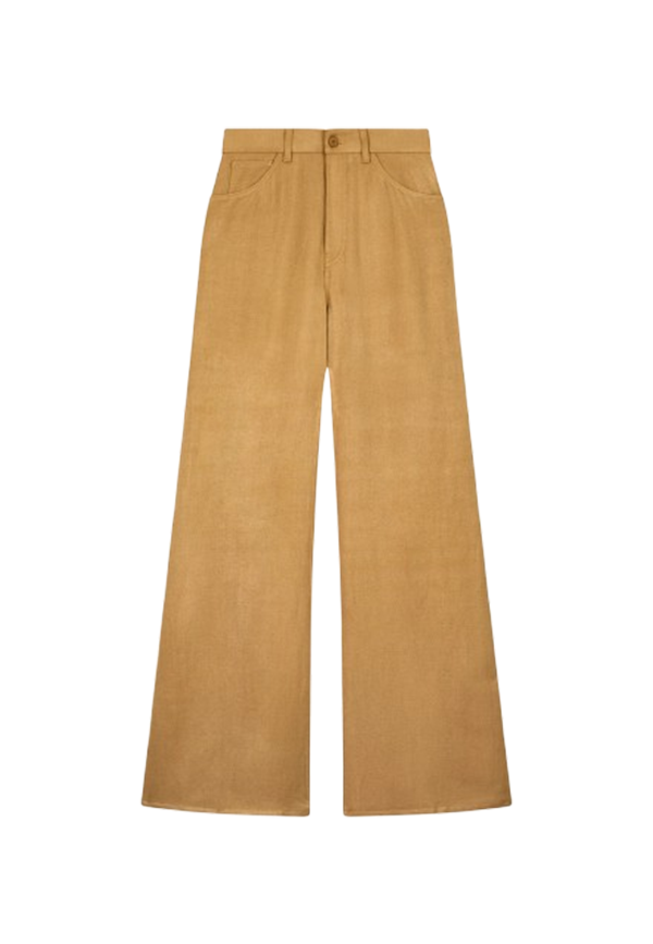Dondup - Pantaloni Amber wide leg in twill di viscosa e lino