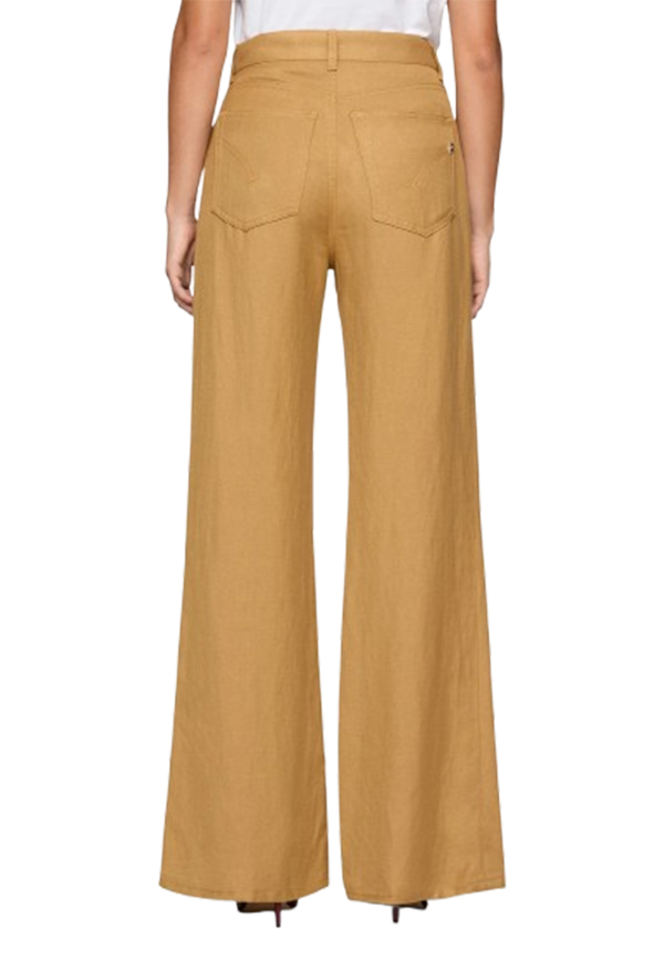 Dondup - Pantaloni Amber wide leg in twill di viscosa e lino