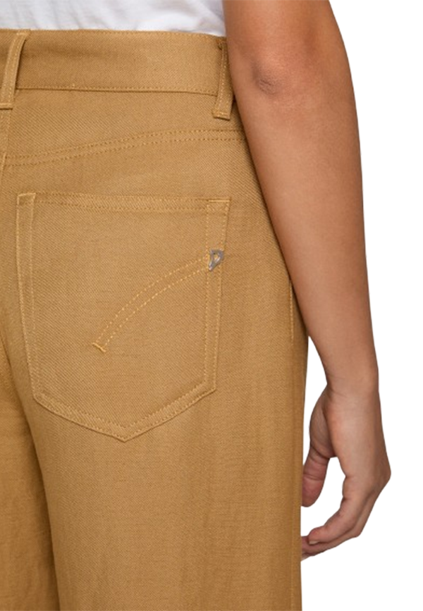 Dondup - Pantaloni Amber wide leg in twill di viscosa e lino