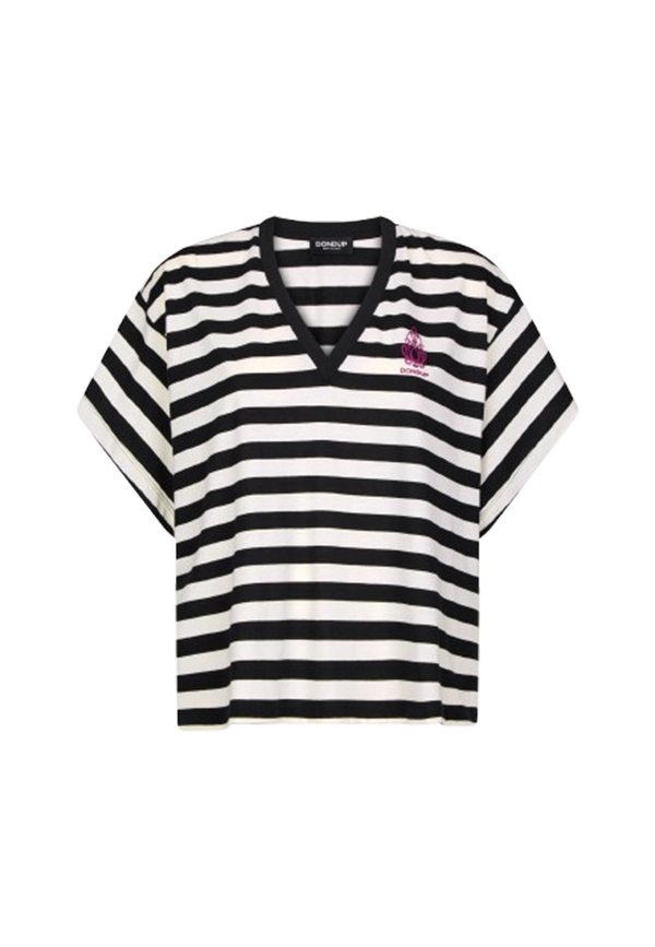 Dondup - T-shirt scollo V regular in jersey rigato