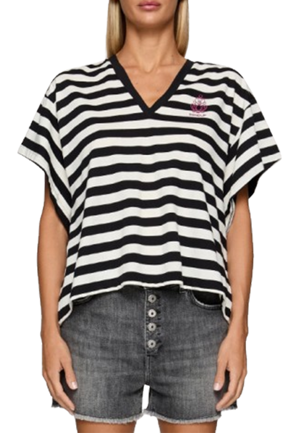 Dondup - T-shirt scollo V regular in jersey rigato