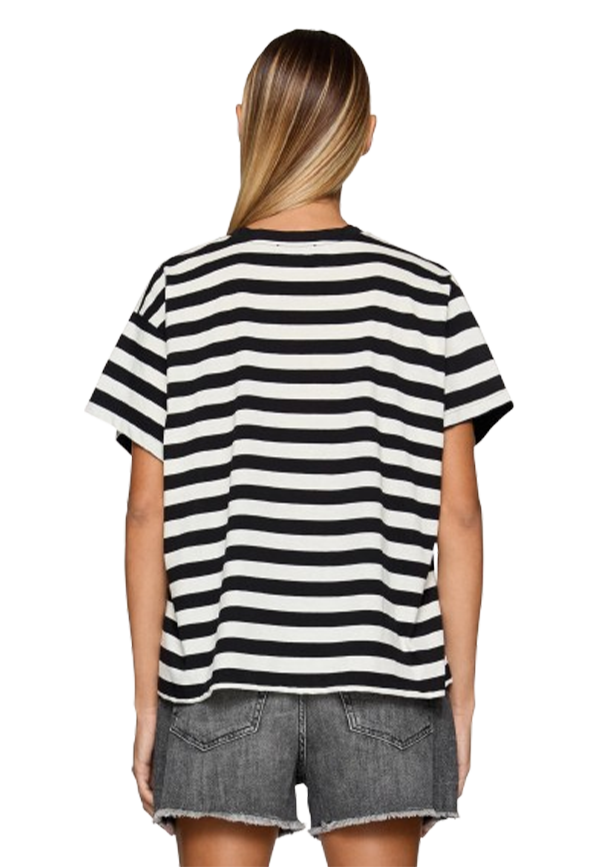 Dondup - T-shirt scollo V regular in jersey rigato