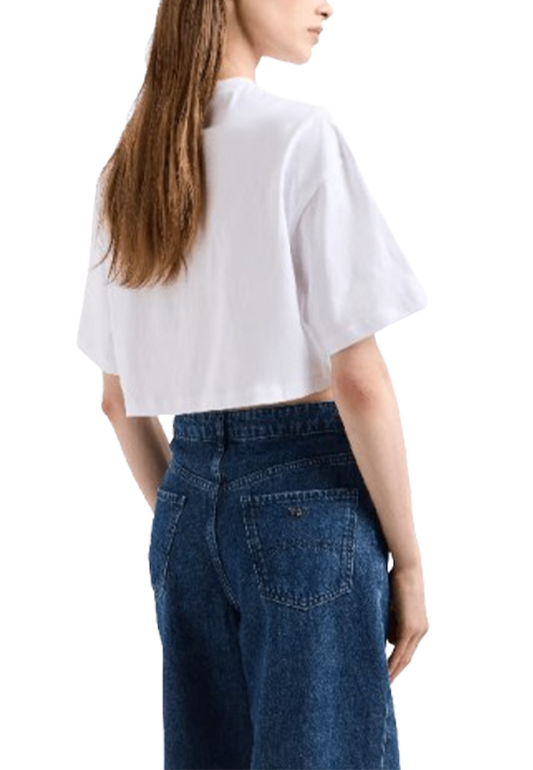 Giorgio Armani - T-shirt cropped con maxi aquila strass in jersey stretch ASV