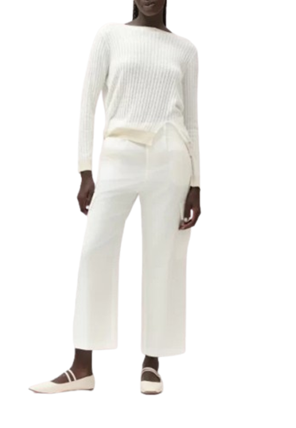 White Wise - Maglia con Spacco e Scollo a V Rib a Contrasto