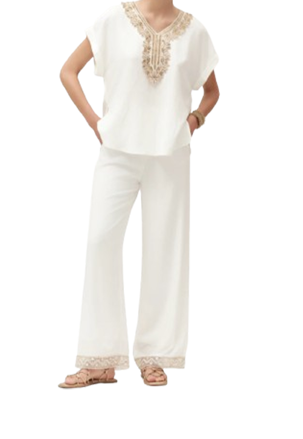 White Wise - Pantalone Svasato con Passamaneria