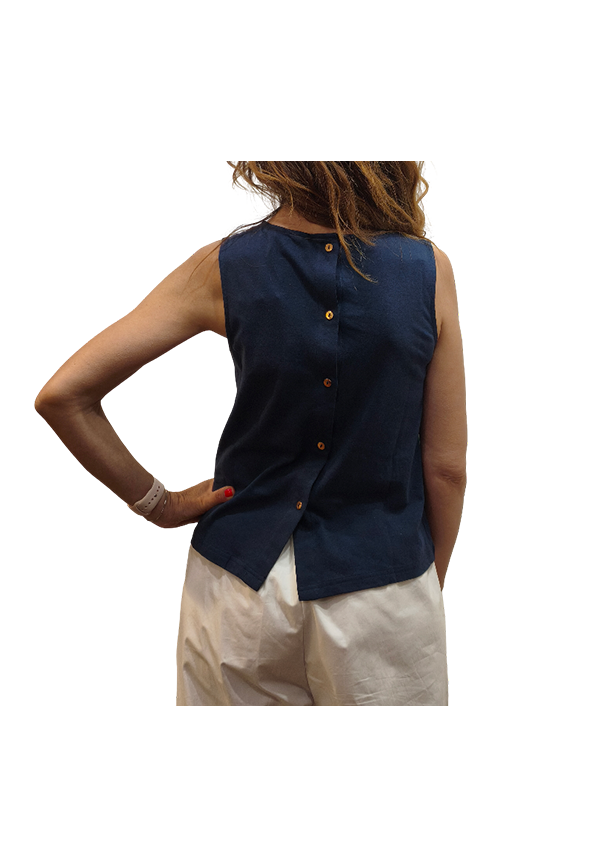 White Wise - Top misto lino con bottoncini