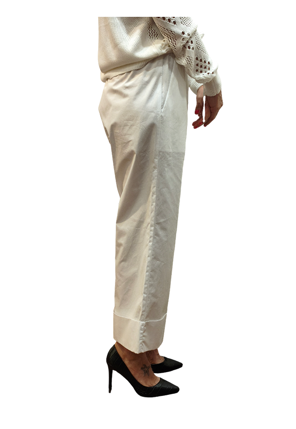White Wise - Pantaloni ampi risvolto popeline