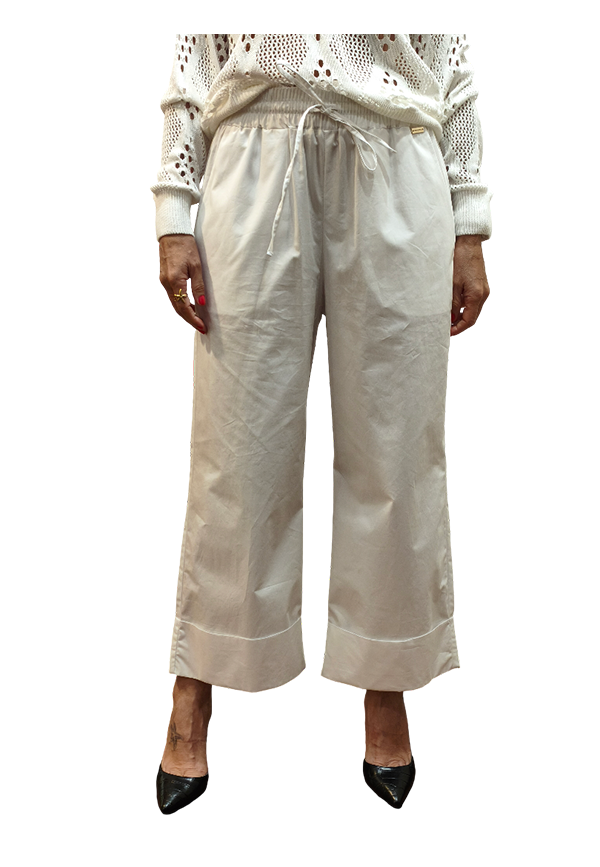 White Wise - Pantaloni ampi risvolto popeline