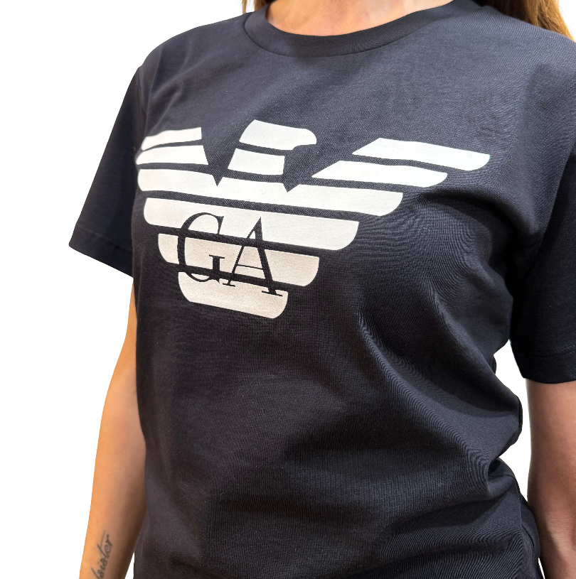 Emporio Armani - T-shirt in jersey organico con stampa logo ASV