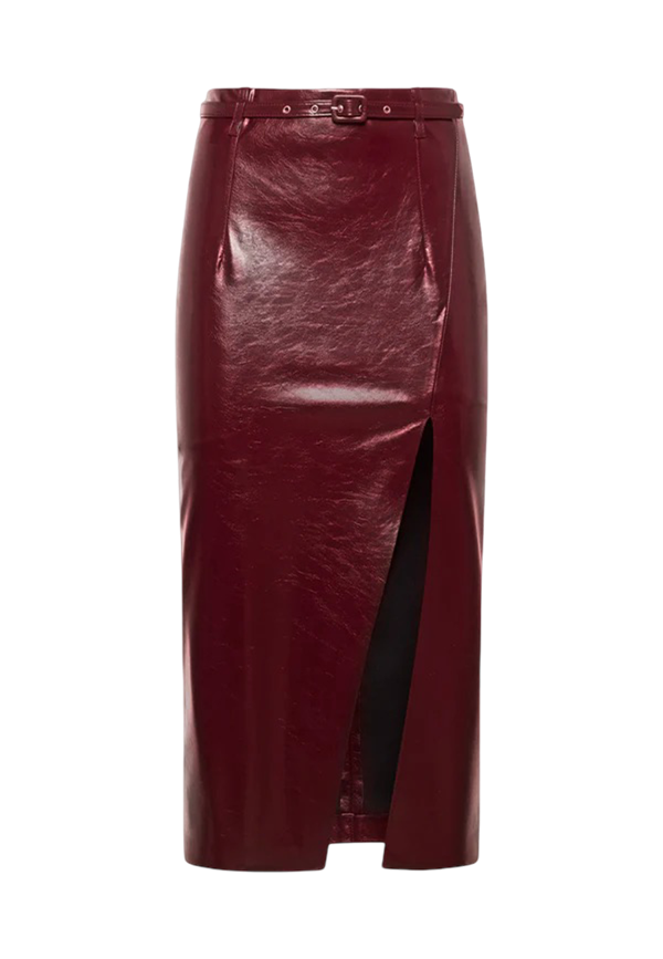 Simona Corsellini - Gonna pencil con spacco e cintura ricoperta in ecopelle lucida