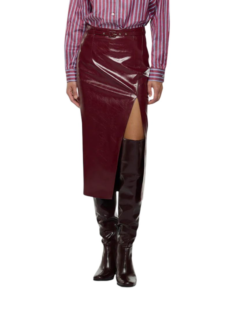 Simona Corsellini - Gonna pencil con spacco e cintura ricoperta in ecopelle lucida