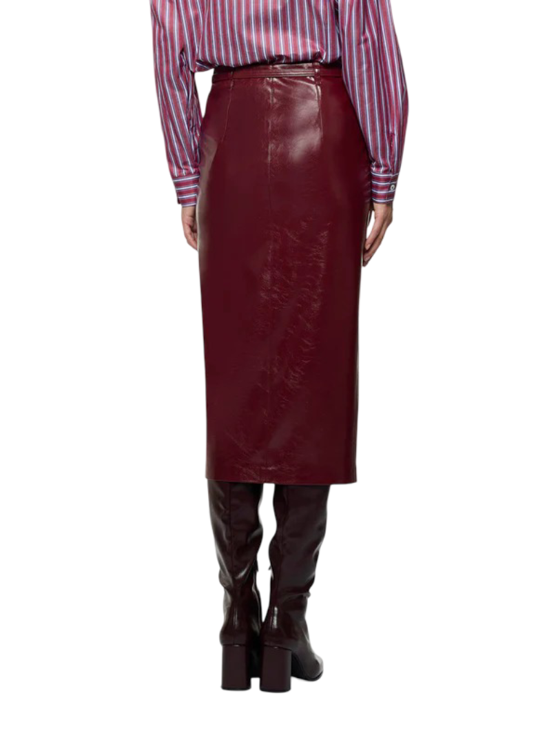 Simona Corsellini - Gonna pencil con spacco e cintura ricoperta in ecopelle lucida