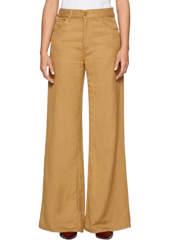 Dondup - Pantaloni Amber wide leg in twill di viscosa e lino