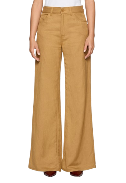 Dondup - Pantaloni Amber wide leg in twill di viscosa e lino