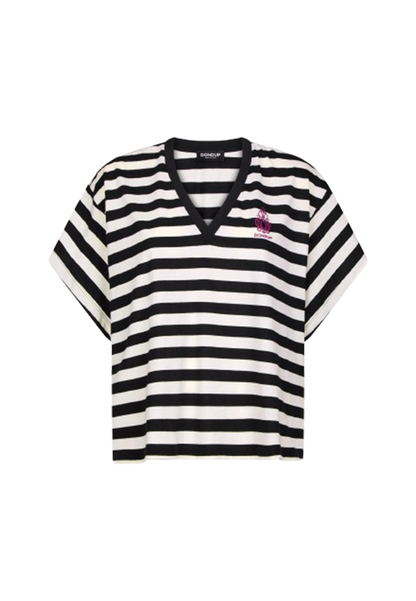 Dondup - T-shirt scollo V regular in jersey rigato