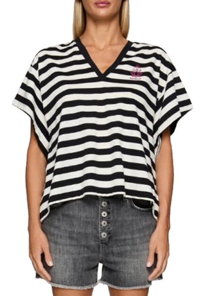 Dondup - T-shirt scollo V regular in jersey rigato