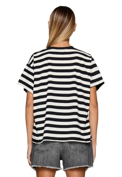 Dondup - T-shirt scollo V regular in jersey rigato