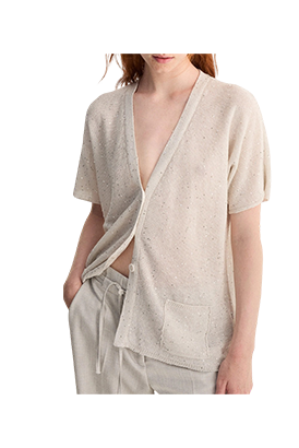 Biancalancia - Cardigan in lino e cotone con paillettes