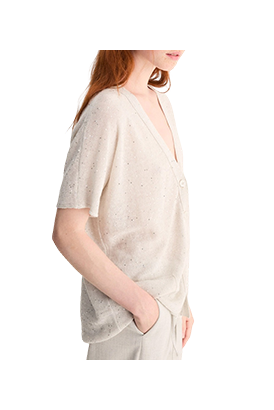 Biancalancia - Cardigan in lino e cotone con paillettes