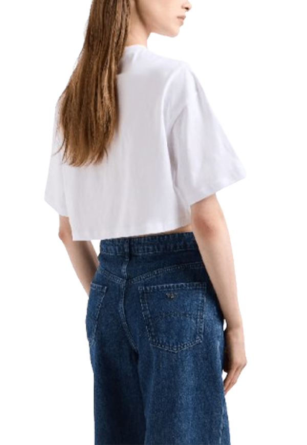 Giorgio Armani - T-shirt cropped con maxi aquila strass in jersey stretch ASV