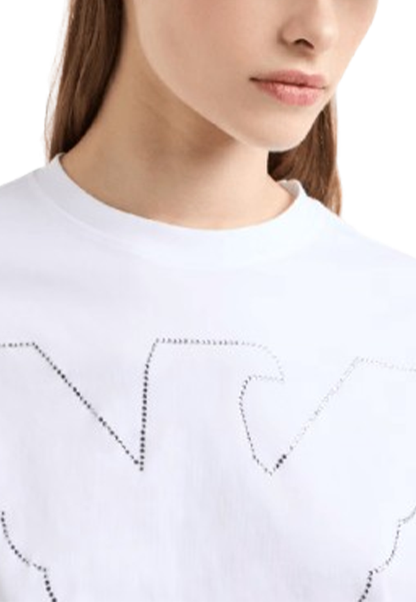Giorgio Armani - T-shirt cropped con maxi aquila strass in jersey stretch ASV
