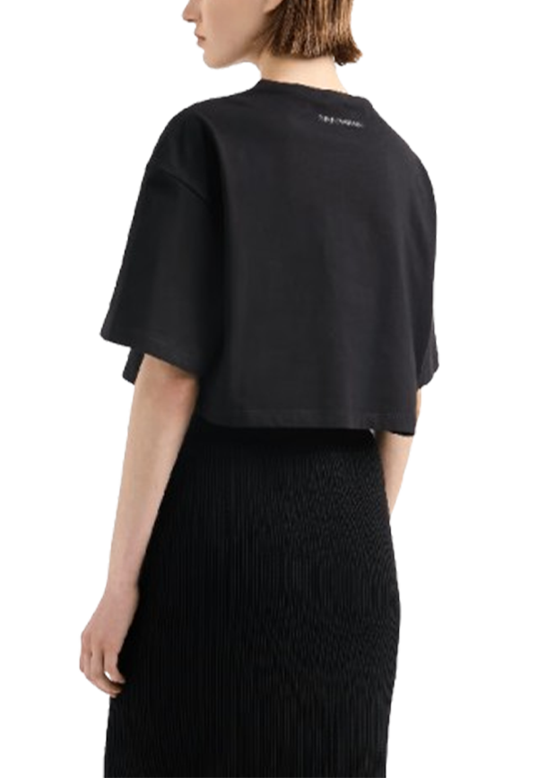 Giorgio Armani - T-shirt cropped con maxi aquila strass in jersey stretch ASV