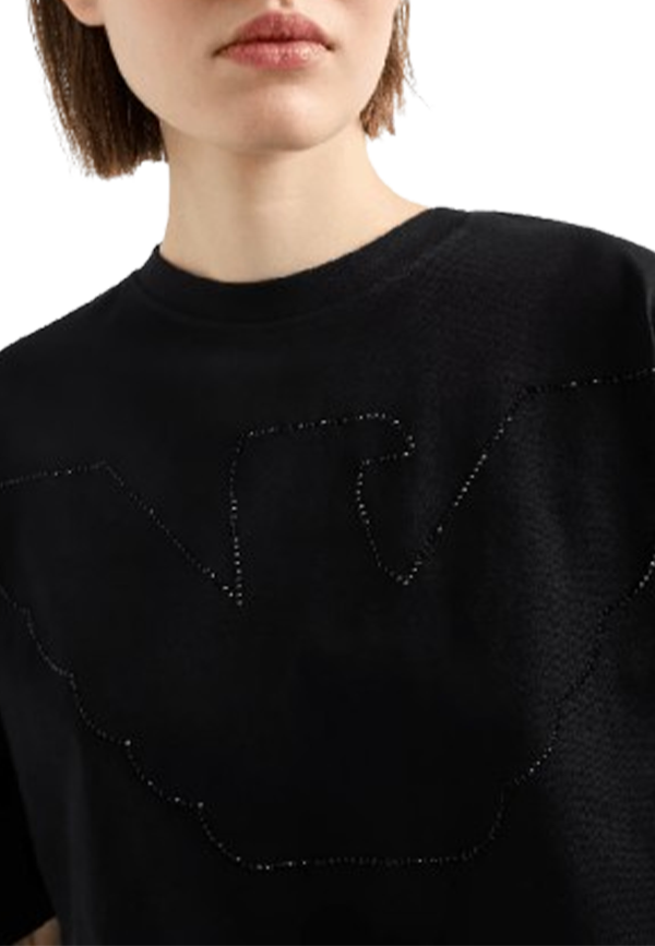 Giorgio Armani - T-shirt cropped con maxi aquila strass in jersey stretch ASV