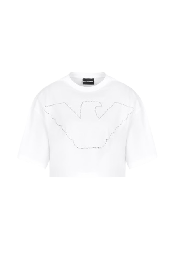 Giorgio Armani - T-shirt cropped con maxi aquila strass in jersey stretch ASV