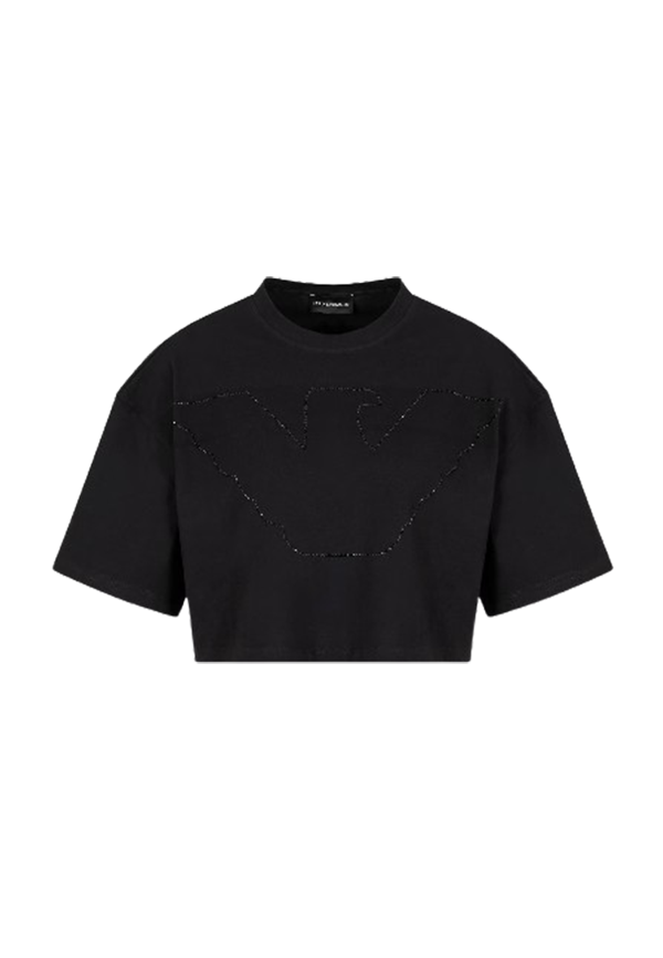 Giorgio Armani - T-shirt cropped con maxi aquila strass in jersey stretch ASV