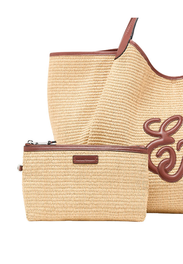 Emporio Armani - Shopper grande in paglia intrecciata con logo EA