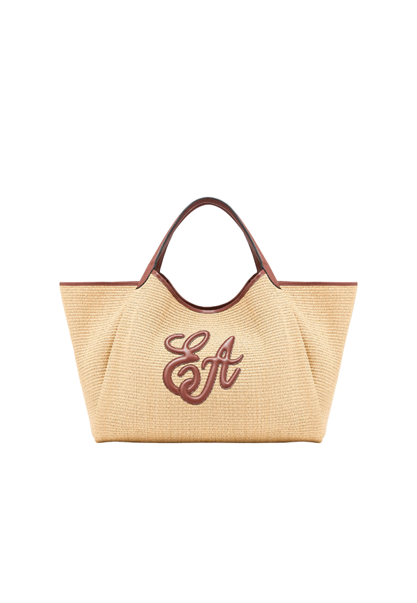 Emporio Armani - Shopper grande in paglia intrecciata con logo EA