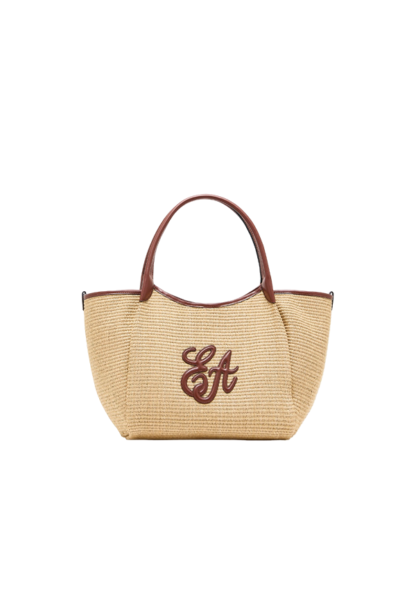Emporio Armani - Medium braided straw shopper bag with EA logo