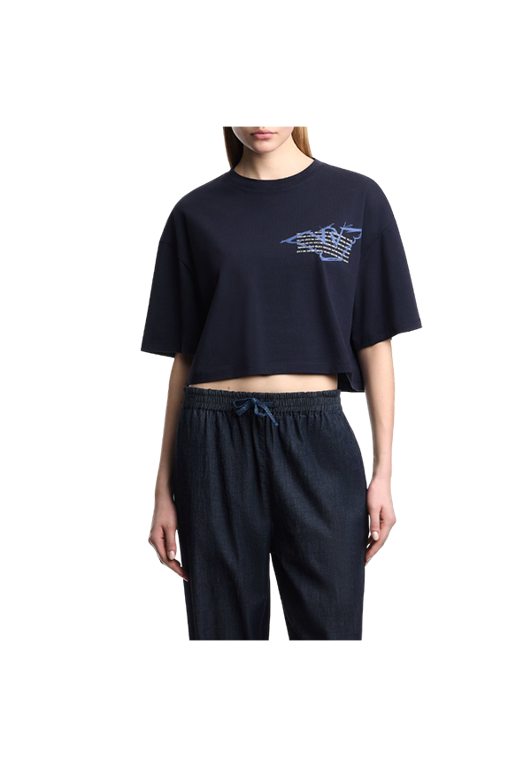 Emporio Armani - T-shirt cropped in jersey con stampa aquila ASV