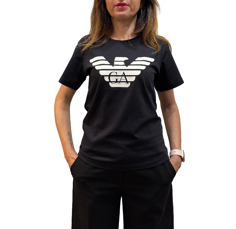 Emporio Armani - T-shirt in jersey organico con stampa logo ASV