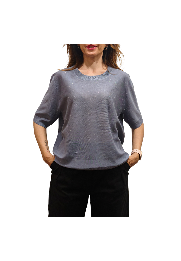 Kangra - Maglia girocollo con manica a tre quarti con micropaillettes