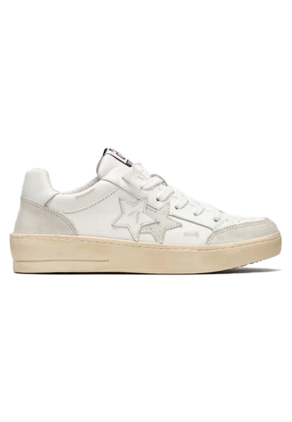 2Star - Sneaker In Pelle Bianca Con Dettagli Ghiaccio In Crosta ed effetto "Used"