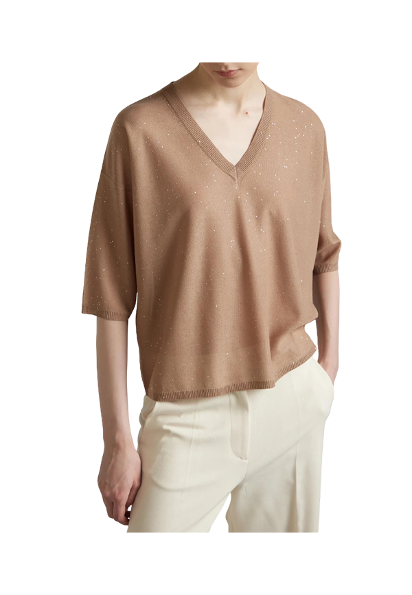 Kangra - Maglia scollo a v con manica a tre quarti e micropaillettes