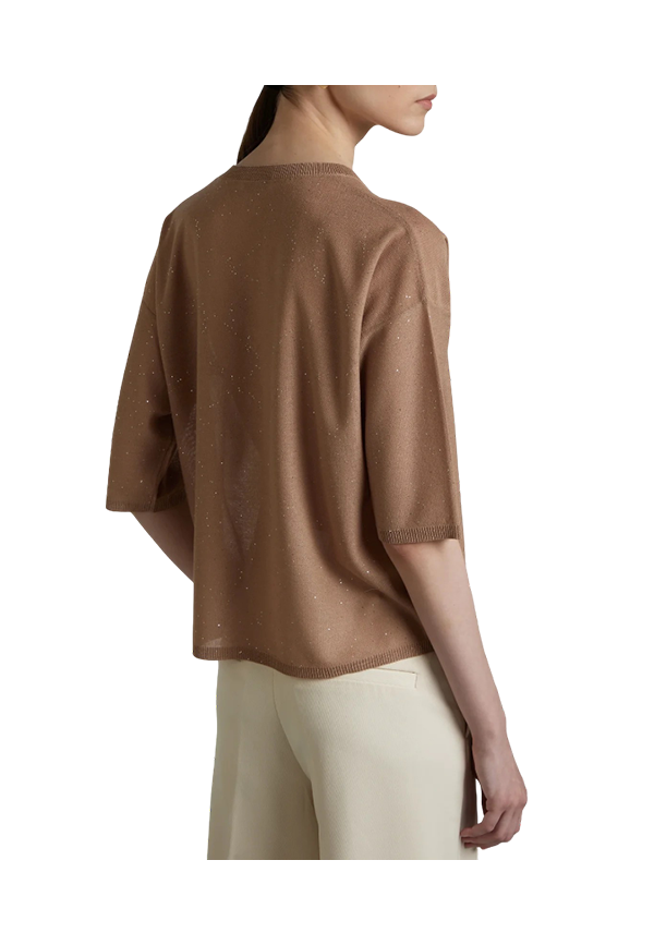 Kangra - Maglia scollo a v con manica a tre quarti e micropaillettes