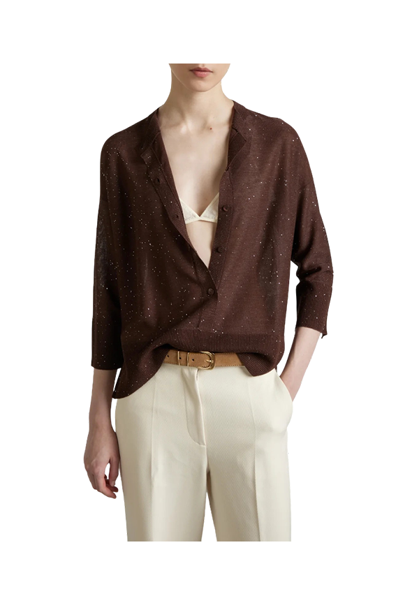 Kangra - Maglia scollo serafino con micropaillettes