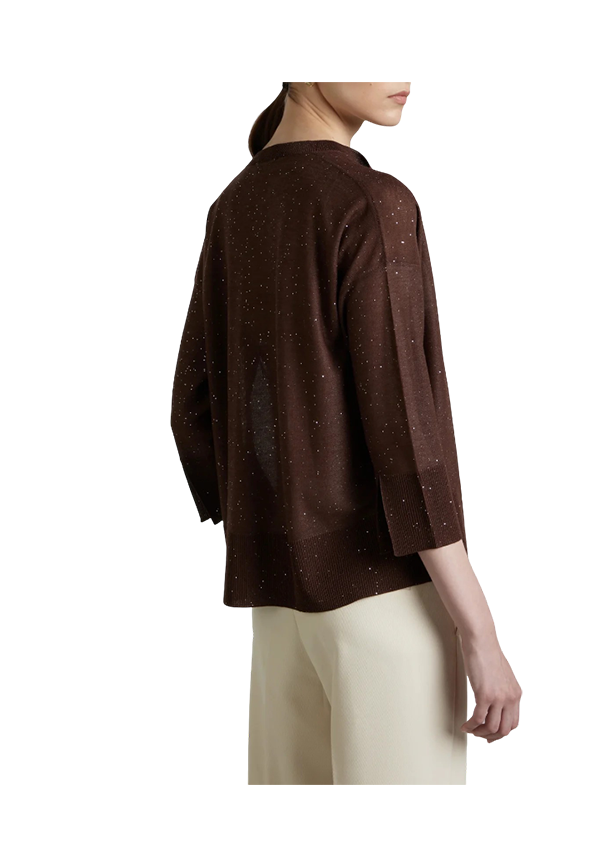 Kangra - Maglia scollo serafino con micropaillettes