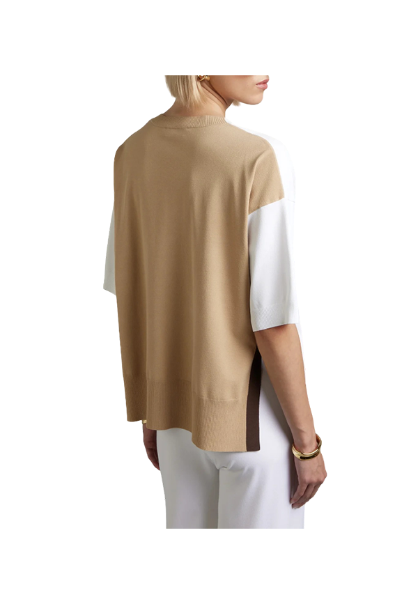 Kangra - Maglia scollo a v color block in viscosa stretch