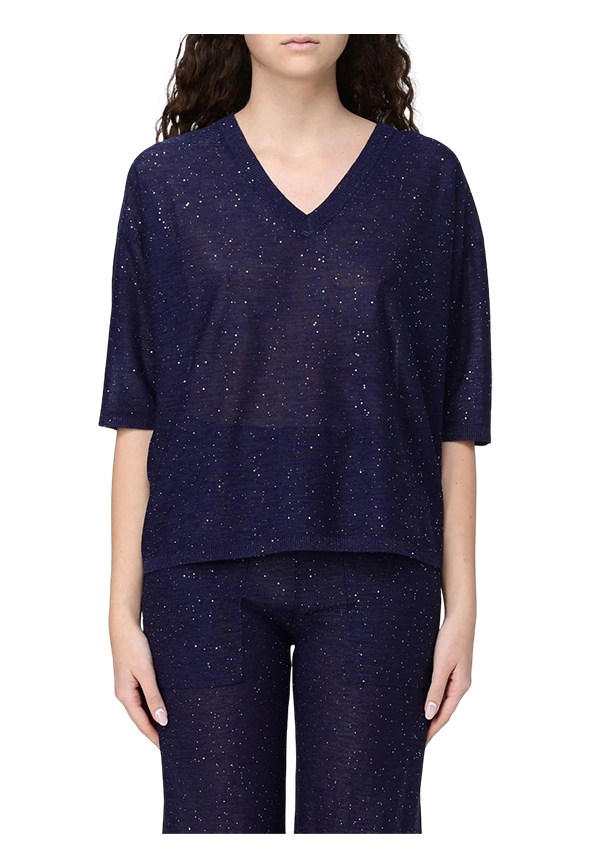 Kangra - Maglia scollo a v con manica a tre quarti e micropaillettes
