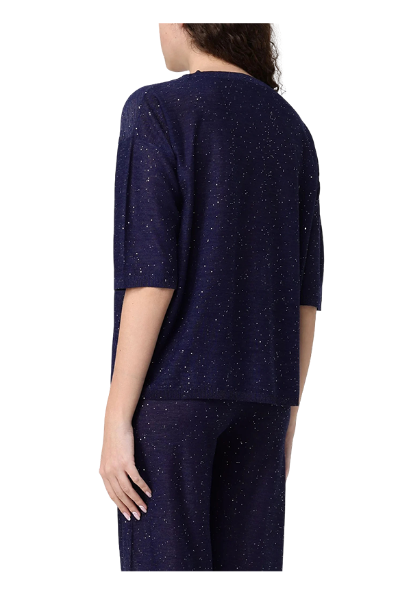 Kangra - Maglia scollo a v con manica a tre quarti e micropaillettes