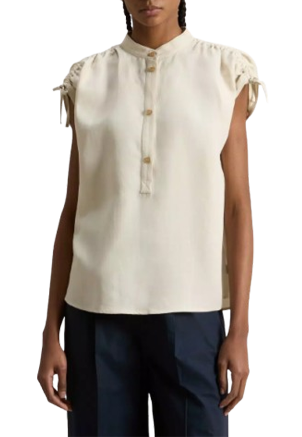 Woolrich - Blusa con colletto alla coreana in misto lino