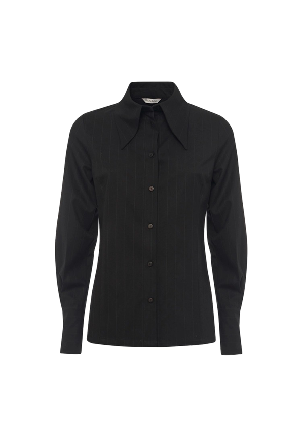 Manila Grace - Camicia Nera Gessata Con Colletto Maxi