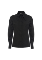 Manila Grace - Black Striped Shirt With Maxi Collar