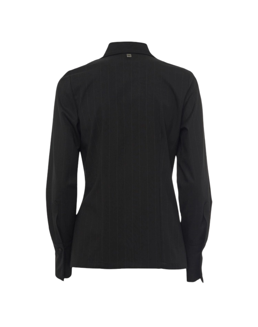 Manila Grace - Camicia Nera Gessata Con Colletto Maxi