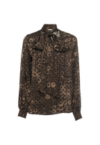 Manila Grace - Blusa In Satin Con Stampa Optical E Fiocco Al Collo
