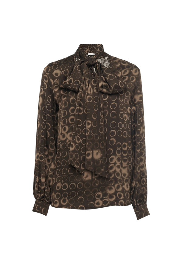 Manila Grace - Blusa In Satin Con Stampa Optical E Fiocco Al Collo
