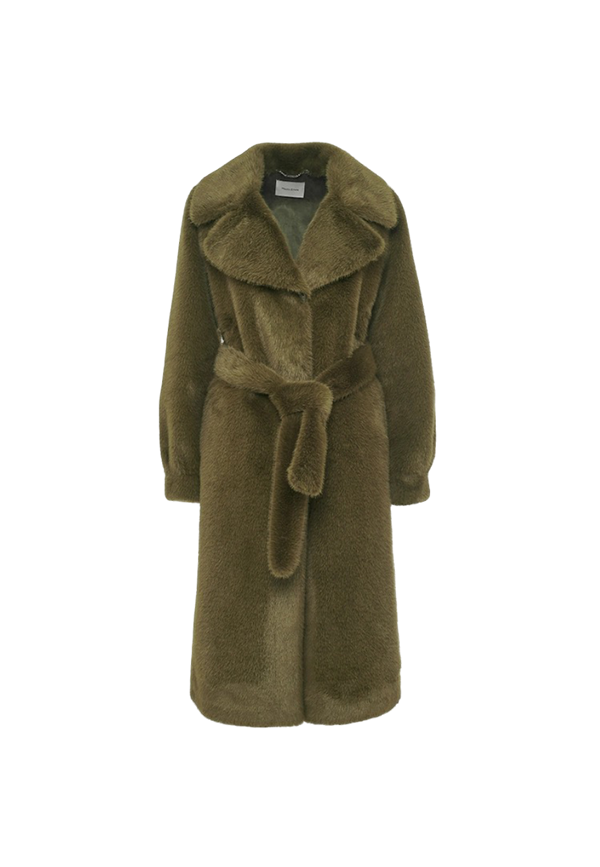 Manila Grace - Cappotto Lungo In Eco-Pelliccia Con Cintura